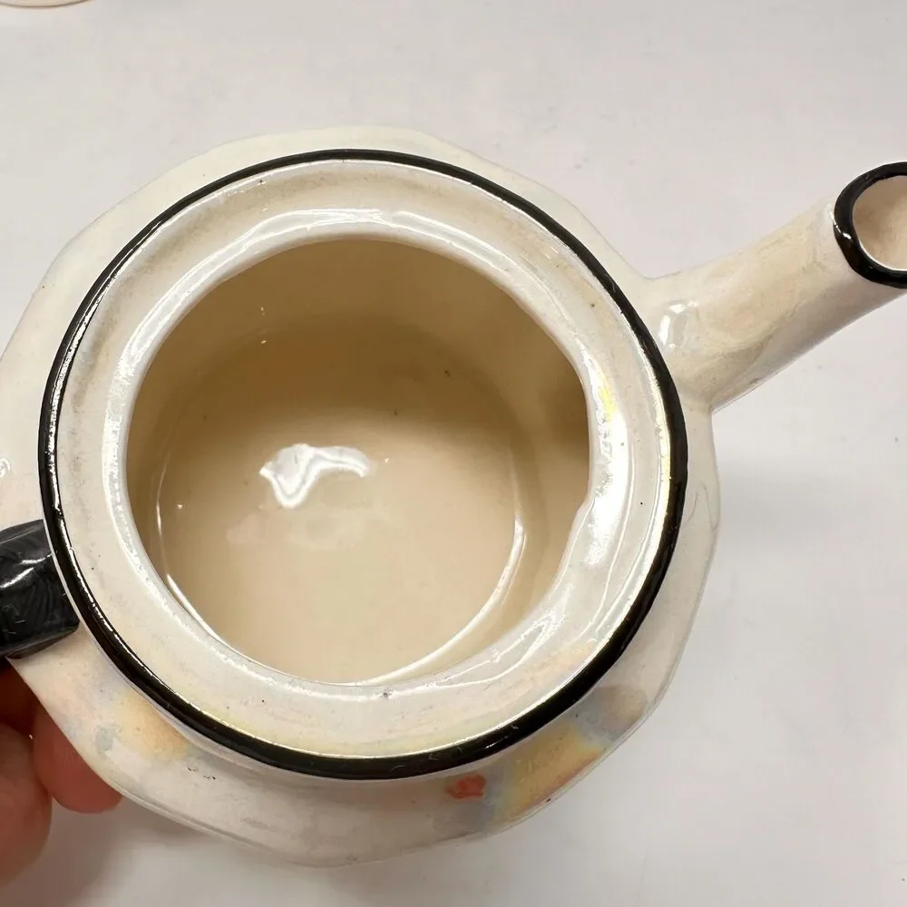 Vintage Victoria Czechoslovakia Lusterware Sugar Bowl and Creamer Black Trim